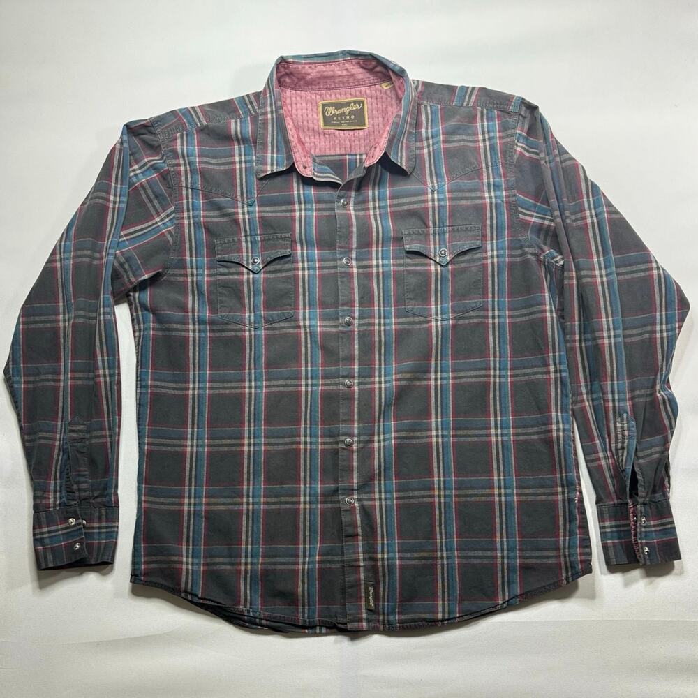 Wrangler Retro Men's Long Sleeve Multicolor Plaid Pearl Snap‎ Shirt - Size 2XL*